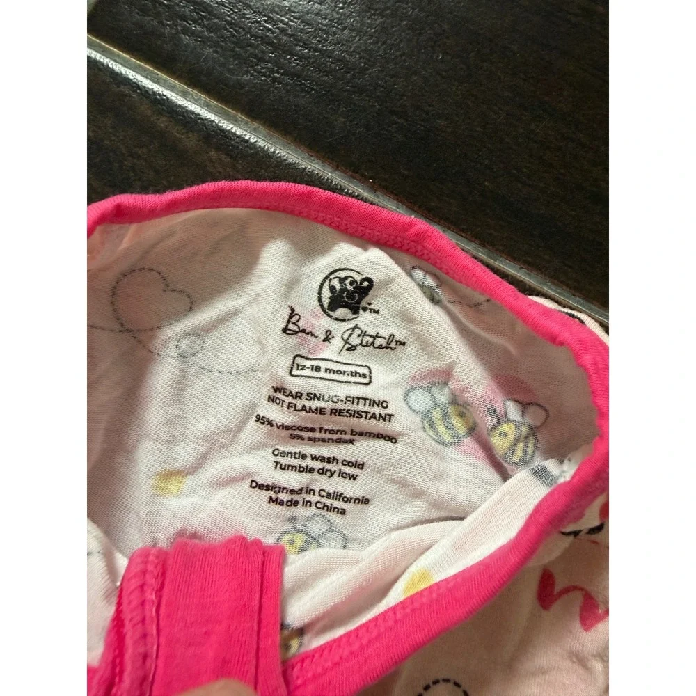 Bam & Stitch Bee Mine Bamboo Viscose Zipper Sleeper Pink 12-18 Months